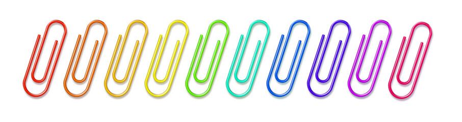 Paper clips clamp. Colour cartoon office paperclip. Paper clip icon attached attach document or file. Vector