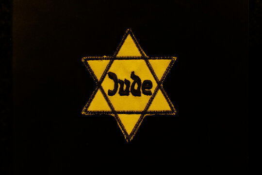 Jew David Star emblem used by Nazis at Memorial to the Holocaust Victims in Yitzhak Rabin Park, gallery exhibition - Rio de Janeiro, Brazil 01.17.2023