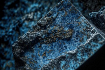 Blue shaded granite stone closeup background with rough grunge surface texture with cracks.