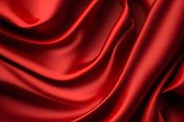 Naklejka na ściany i meble Red silk satin fabric background for valentine's day or romantic occasion, silky cloth curtain texture 