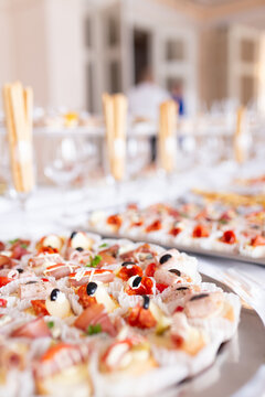 Fresh appetizers on plate. Food and event concept. Space for copy.