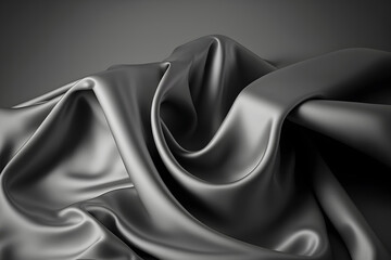 Fototapeta na wymiar Silver silk satin fabric, silky cloth texture, gray curtain background