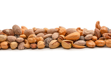 A group of almonds, pistachios, walnuts, macadamia, cashews.