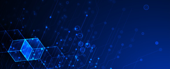 Quantum processing. Deep learning artificial intelligence. Future new technology  for business or science presentation