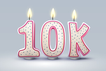 10k followers of online users, congratulatory candles in the form of numbers. Vector