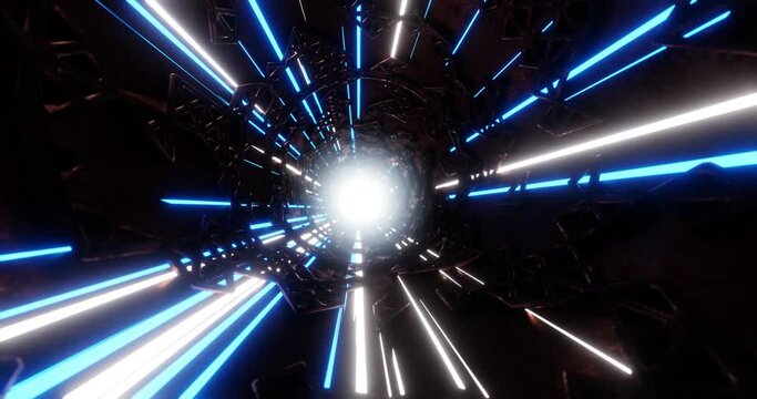 Particles, electrons, photons in an accelerator, hadron collider or synchrophasotron, conceptual science fiction illustration, 3d rendering