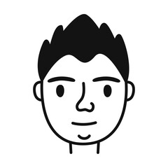 Face of man in doodle line style. Hand drawn portrait of boy. Simple isolated vector illustration.