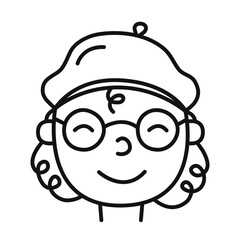 Obraz na płótnie Canvas Cute man face portrait with glasses and beret in doodle line style. Avatar. Social network concept. Hand-drawn vector illustration isolated on white background.