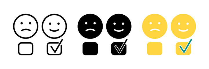 Check mark and cross icon. Green and red good and bad emoticon. eps 10