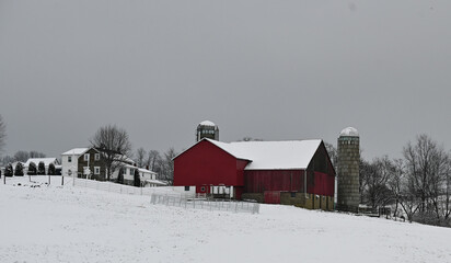 red barn in the Amish Farm in Ohio Amish Country, USA
