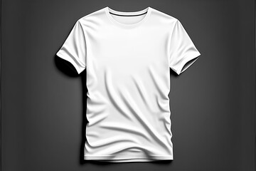 White men's t-shirt on a black background for design, mockup for print. Generative AI.