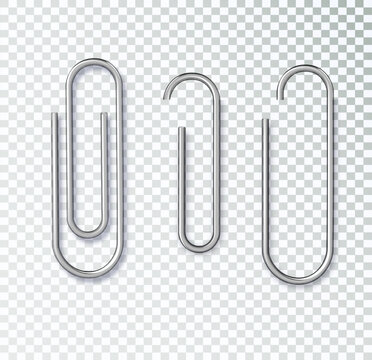 Realistic metal paper clip . Page holder, binder. Vector
