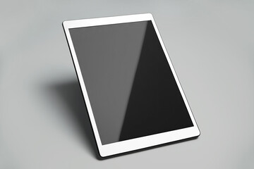 Tablet computer with blank screen on gray background. Based on Generative AI