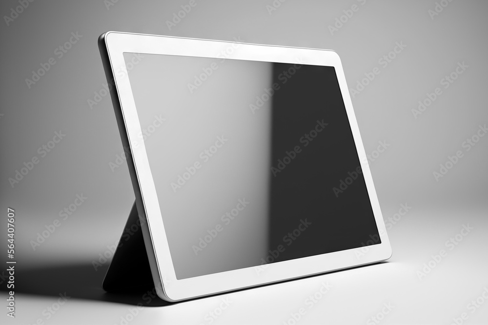 Wall mural tablet computer with blank screen on gray background. based on generative ai