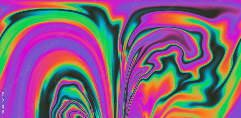 Poster op-art pattern with holographic gasoline like stains and leaks. rainbow multicolored abstract backgr