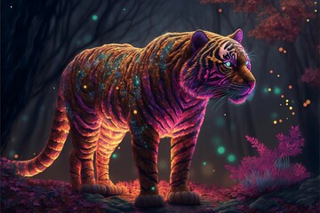 Magic,psychedelic , enchanted and fantasy wild  life animals in the glamourous forest with best shinning glare