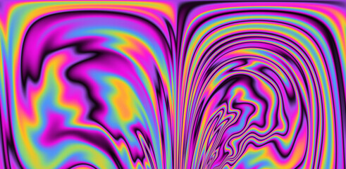 Op-art pattern with holographic gasoline like stains and leaks. Rainbow multicolored abstract background.