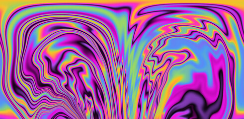 Op-art pattern with holographic gasoline like stains and leaks. Rainbow multicolored abstract background.