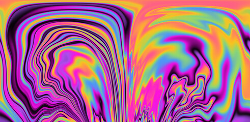 Op-art pattern with holographic gasoline like stains and leaks. Rainbow multicolored abstract background.