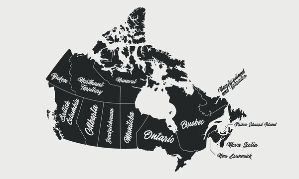 Canada map. Poster map of Canada map with Provinces and territories. Canada background. Vector illustration