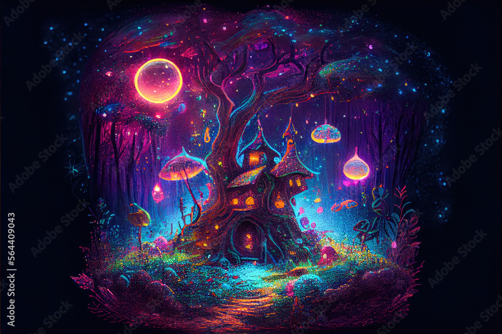 Wall mural Trippy wonderland forest castle - By Generative AI	
 - Wall murals