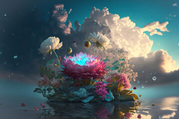 Flowers on water concept art,flowers in water