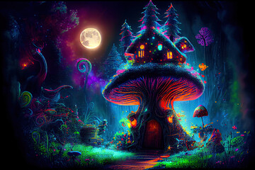 Fototapeta na wymiar Fairy tale castle mushroom wonderland - By Generative AI