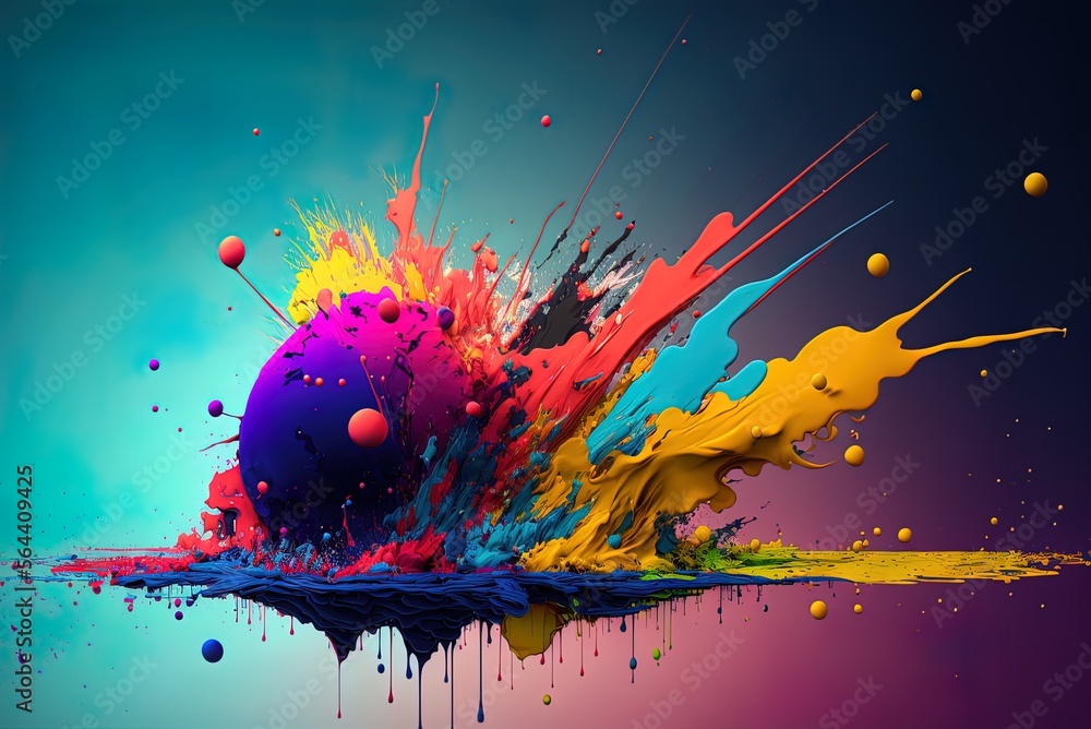 Poster fragments of colored paint paintings and illustrations created with a digital painting program gener