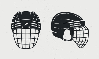 Ice Hockey helmets icons. Side and Front view of ice hockey helmet. Vector illustration