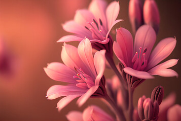 Pink spring flowers closeup. 3D Illustration