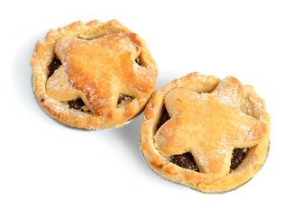 Cranberry and chocolate mince pies isolated on white background