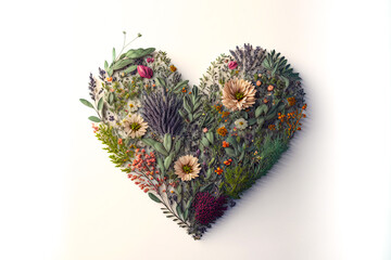 Heart shaped flower arrangement, isolated on white background, Generative AI
