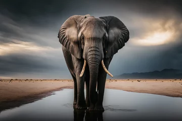 Foto op Aluminium African elephant portrait with long ears, in natural habitat, generative ai © Lukas Juszczak