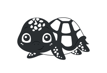 Turtle black silhouette. Baby marine animal and fauna, wild life, representative of underwater world. Mammal and biology. Poster or banner for website. Cartoon flat vector illustration