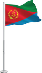Isolated waving national flag of Eritrea on flagpole