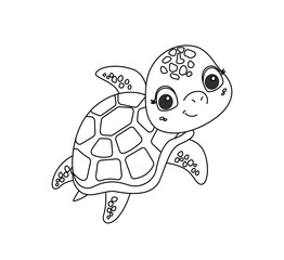 Turtle line silhouette. Sticker for social networks and messengers. Toy or mascot for children. Wild life and fauna, biology. Tropic and exotic, summer season. Cartoon flat vector illustration