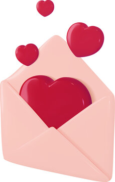 Love letter mail as Valentine or Mother day gift or greeting. 3d red heart card in open paper envelope. Happy birthday present or wedding invitation email icon. Animation template on white background