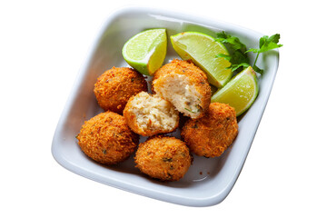 cod dumpling, salt cod fritters, bunuelos de bacalao. Brazilian snack 