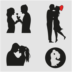 Collection set of happy love couples. Men and women kissing, couple kissing vectors for Valentine day, romantic relationships. Coloured flat vector illustration of lovers isolate on white background 
