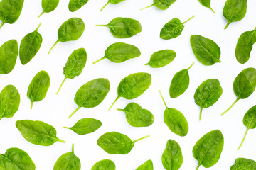Spinach leaves on white background.