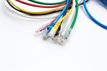 LAN network connection ethernet cables on white