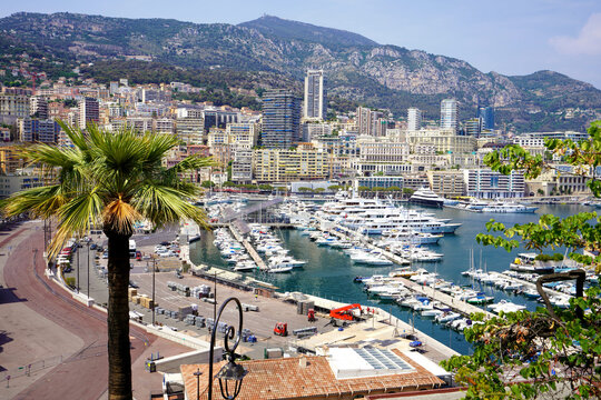 Spectacular aerial panoramic view of Monte Carlo with Marina and Cityscape, Monaco, Europe