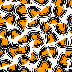 Paint brush curves and figures. Seamless pattern. Hand drawn ethnic ornament. Tribal wallpaper. Ethnical image. Tribe motif. Ancient mosaic. Geometric digital paper. Web design. Textile print. Vector