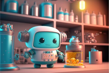 a cute adorable baby robot generative ai  rendered in the style of children-friendly cartoon animation fantasy style	