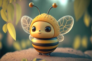 a cute adorable baby bee generative ai  rendered in the style of children-friendly cartoon animation fantasy style	