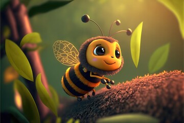 a cute adorable baby bee generative ai  rendered in the style of children-friendly cartoon animation fantasy style	