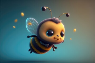 a cute adorable baby bee generative ai  rendered in the style of children-friendly cartoon animation fantasy style	 - obrazy, fototapety, plakaty