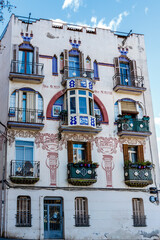 Fototapeta na wymiar Facade of the Modernist Casa Josep Sabadell house in El Clot, Bareclona, Catalonia, Spain, Europe