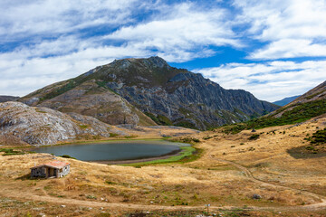 lake in the mountains, Ausente lake, Picos de Europa. Leon. Spain 