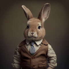 Obraz na płótnie Canvas Portrait of a rabbit in a formal business suit, generative ai